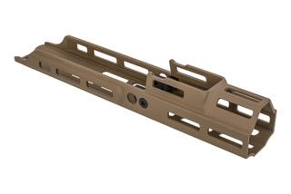 Kinetic Development Group 4.25in MREX Modular Receiver Extension for the SCAR with FDE anodized finish and M-LOK mounting.